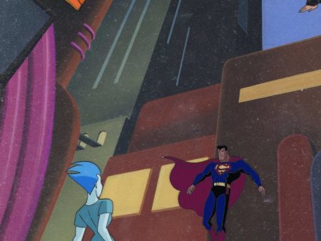 Superman the Animated Series Original Production Cel on Original Background: Superman and Livewire For Cheap