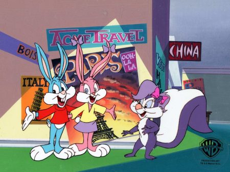 Tiny Toons Original Production Cel on Original Production Background: Babs Bunny, Buster Bunny, Fifi La Fume For Cheap