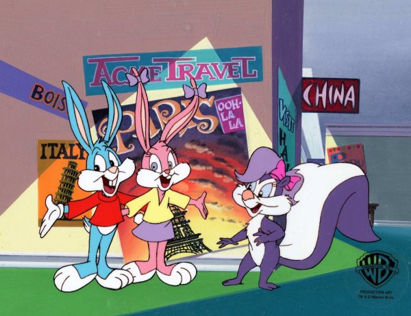 Tiny Toons Original Production Cel on Original Production Background: Babs Bunny, Buster Bunny, Fifi La Fume For Cheap