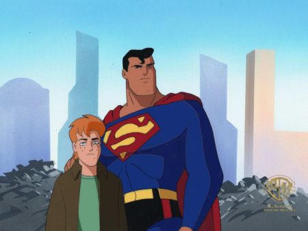 Superman the Animated Series Original Production Cel On Original Hand-Painted Production Background: Superman and Jimmy Olsen Online now