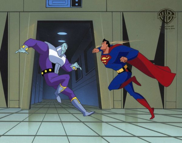 Superman the Animated Series Original Production Cel with Matching Drawing: Superman and Brainiac For Cheap